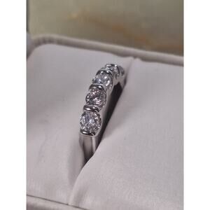 925 Sterling Silver White Sapphire Band Ring 5 Stone Half Eternity Sz 7 NIB